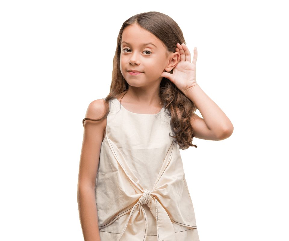 Young girl with her hand up to her ear
