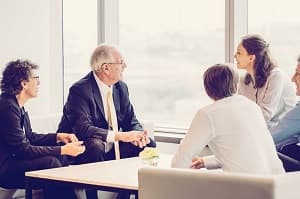 diverse adults talking