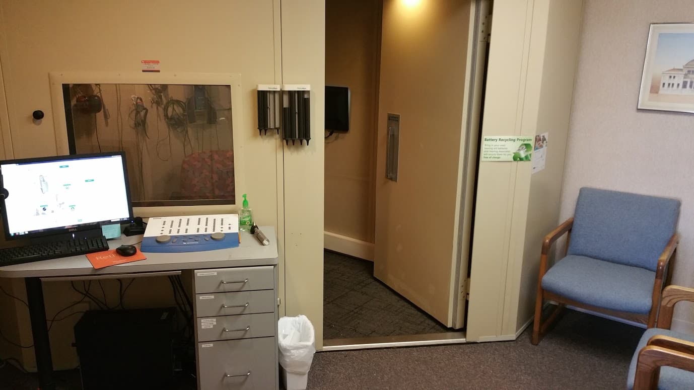 Hearing booth in an audiologist office