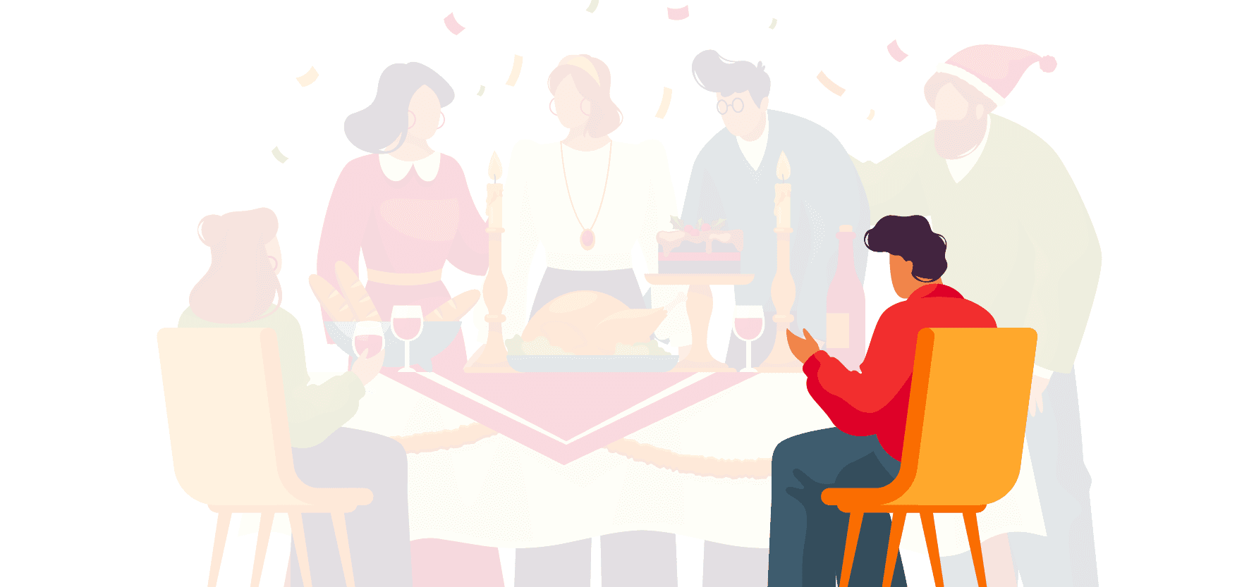 illustration of a family having thanksgiving dinner