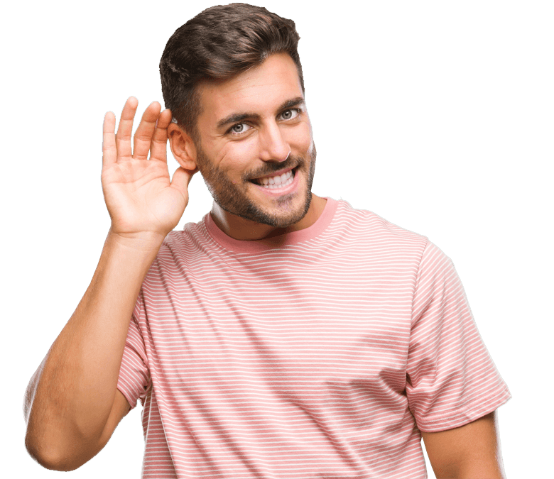 Man with his hand held to his ear