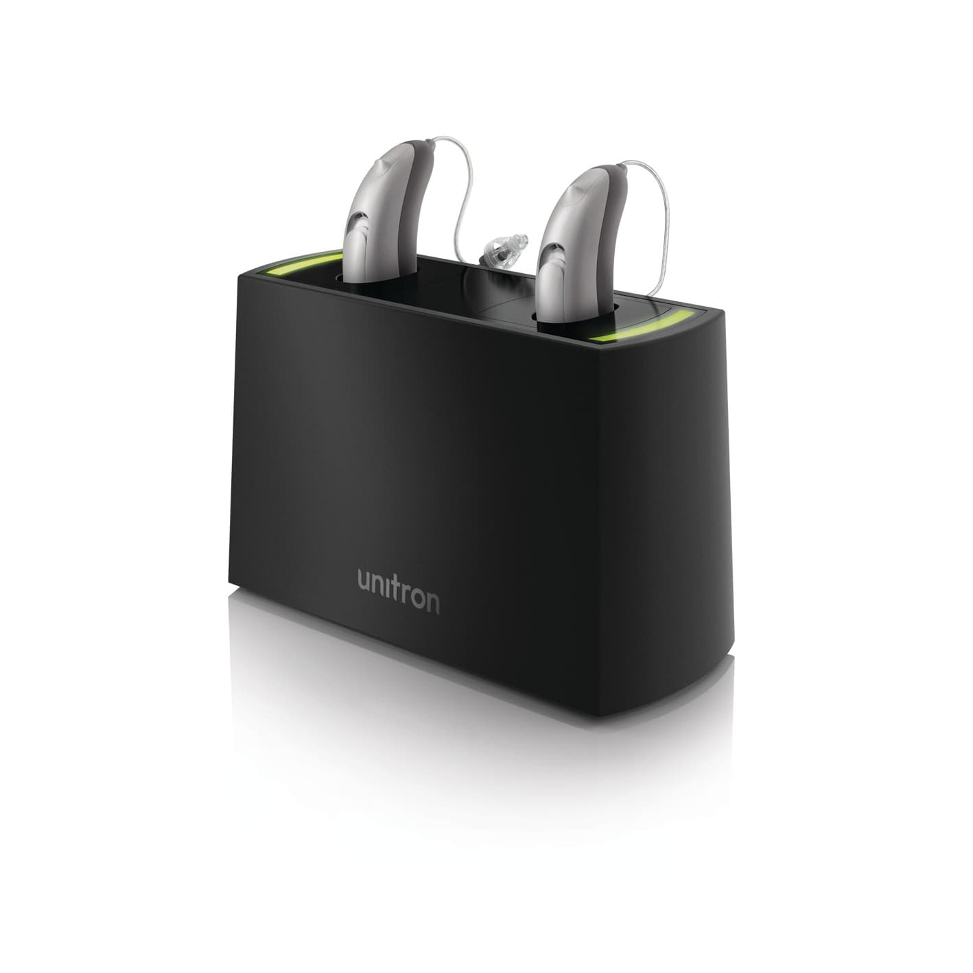 Unitron hearing aids and hearing aid charging station