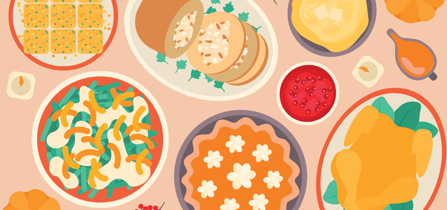 bring and colorful illustration of holiday food